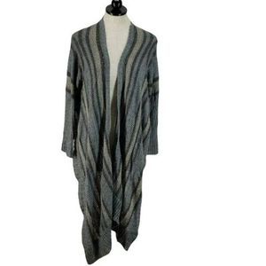 Decree Large Gray Tan Work striped‎ kimono sweater wrap front cardigan